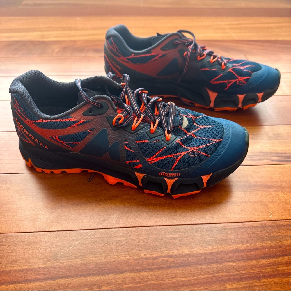 Merrell Womens Agility Peak Flex Trainers Hiking Trail Mesh Shoes Sz 7.5 navy